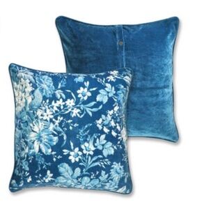 April Cornell sapphire Eternal Rose 20" square velvet pillow cover button back